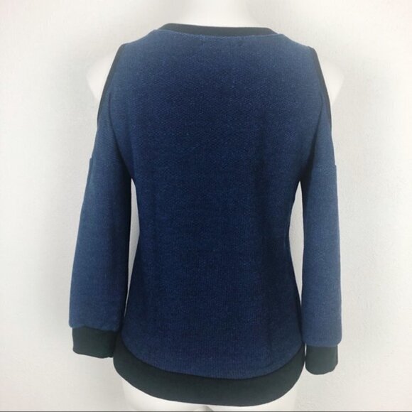 Sanctuary Navy Black Tweed Cold Shoulder Sweater Size S - Picture 2 of 5